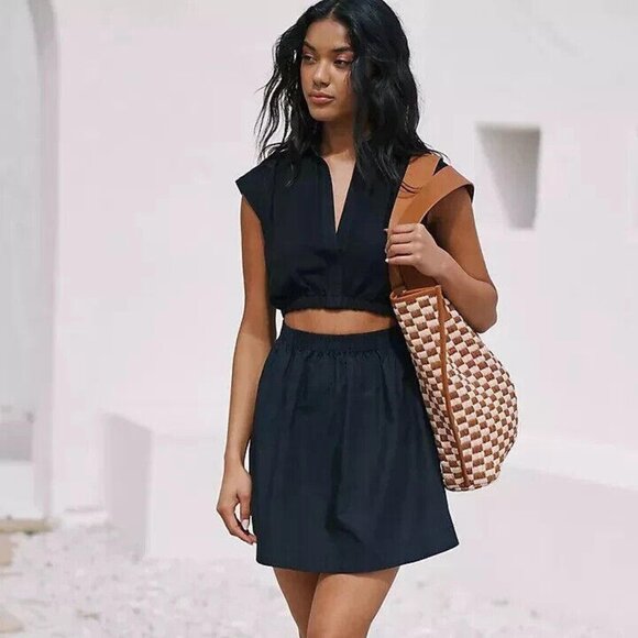 Anthropologie Dresses & Skirts - By Anthropologie Short-Sleeve Cutout Mini Dress Solid Black Resort XL NEW 274109